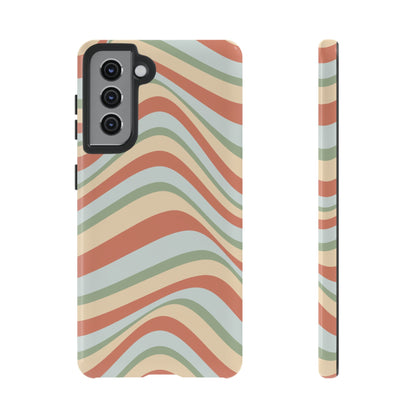 Vintage Earthy Waves Samsung Galaxy Case – Retro 70s-Inspired in Warm Green, Cream, and Rust