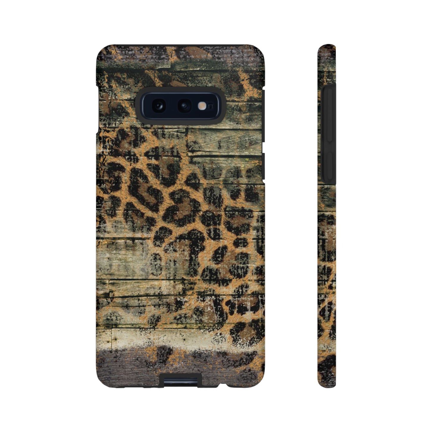 Rustic Wood and Leopard Print Tough Samsung Galaxy Case – Distressed Western Design with Dual-Layer Protection