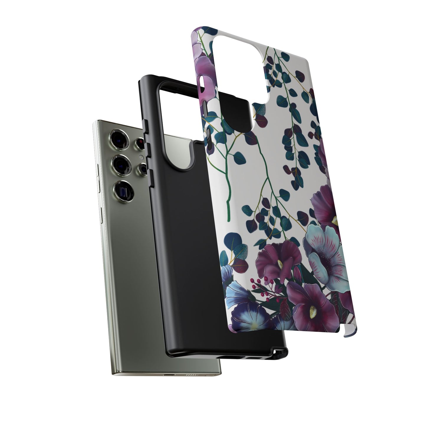 Moody Purple & Teal Floral Samsung Galaxy Series Case – Elegant Botanical Design