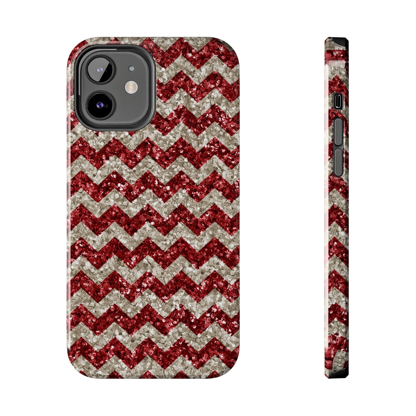 Sparkling Red & White Chevron – Glitter Illusion iPhone Case