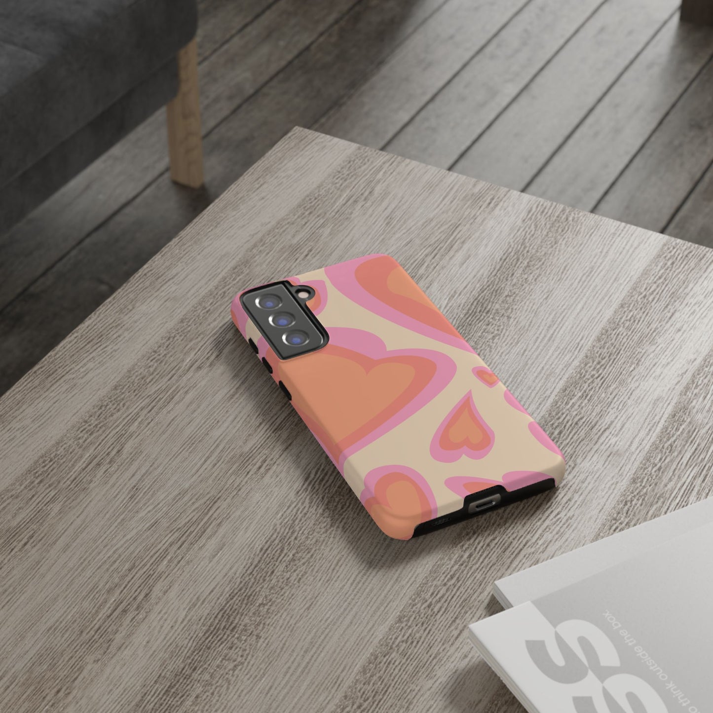 Retro Pink Hearts Samsung Galaxy Case – Shock-Resistant, Matte Finish, Dual-Layer Protection