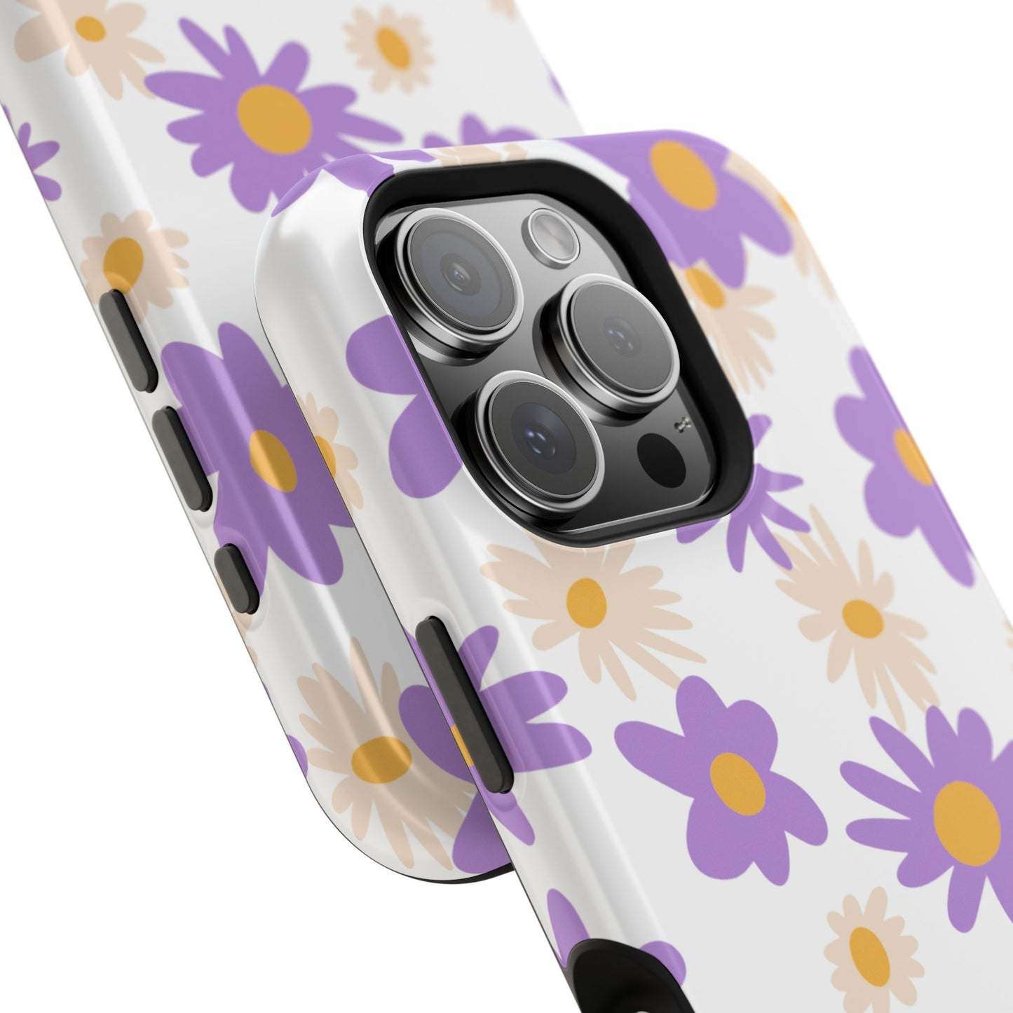 Retro Daisy Flower MagSafe iPhone Case – Pastel Purple & Cream Floral Design with Matte Finish