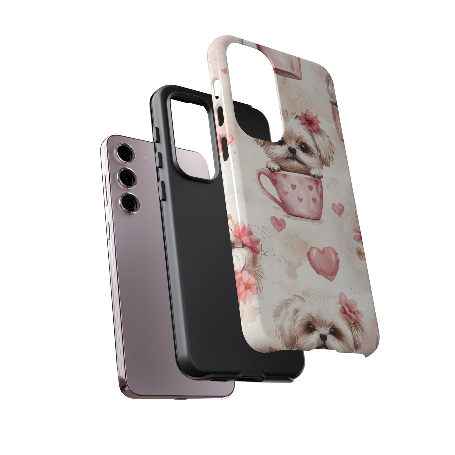 Floral Puppy in Teacup Samsung Galaxy Case – Cute Pink Flower Design, Tough Dual - Layer Protection - BOGO Cases