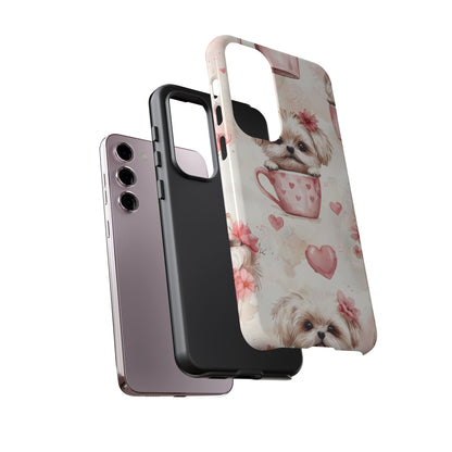 Floral Puppy in Teacup Samsung Galaxy Case – Cute Pink Flower Design, Tough Dual - Layer Protection - BOGO Cases