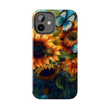 Aqua Blue Butterfly & Sunflower Art – iPhone Case