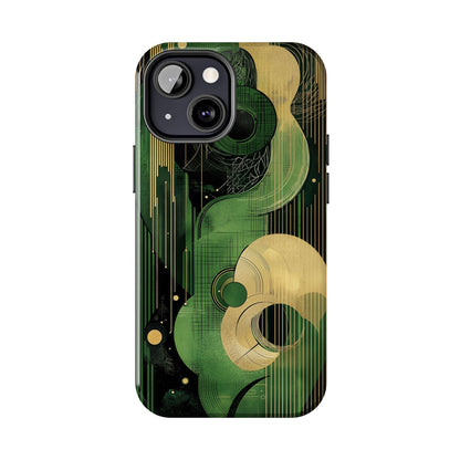 Abstract Green & Gold iPhone Case - Geometric Art Deco Protective Cover