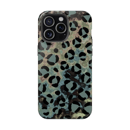 Moody Watercolor Leopard Print Tough MagSafe iPhone Case – Earthy Abstract Pattern with Dual-Layer Protection