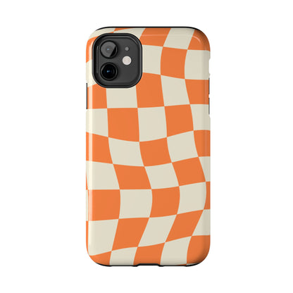 Wavy Retro Checkerboard iPhone Case – Shockproof, Matte Finish, Dual-Layer Protection