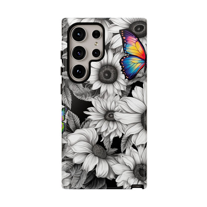 Rainbow Butterflies & Monochrome Sunflowers – Samsung Galaxy Case