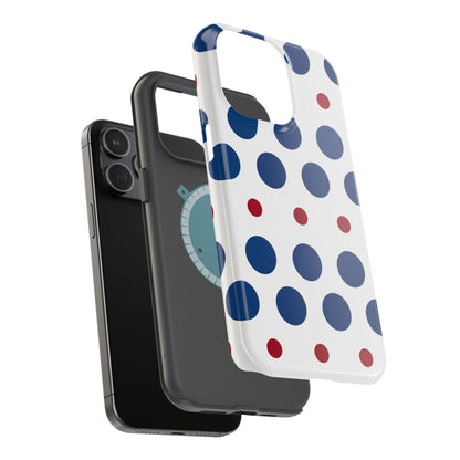 Bold Navy & Red Polka Dot Pattern – MagSafe iPhone Case