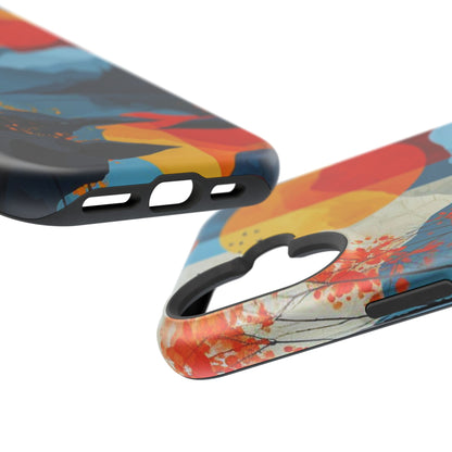 Abstract Autumn Landscape MagSafe iPhone Case – Bold Colorful Sunset Design, Dual-Layer Protection