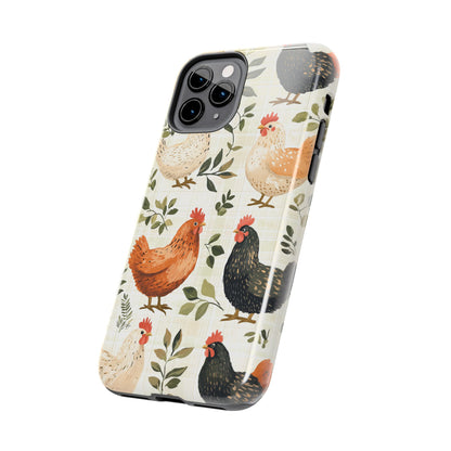 iPhone Case: Vintage Chicken Farmhouse Case – Rustic Leaves Design