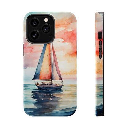 Sailboat Sunset MagSafe iPhone Case – Vibrant Watercolor Design