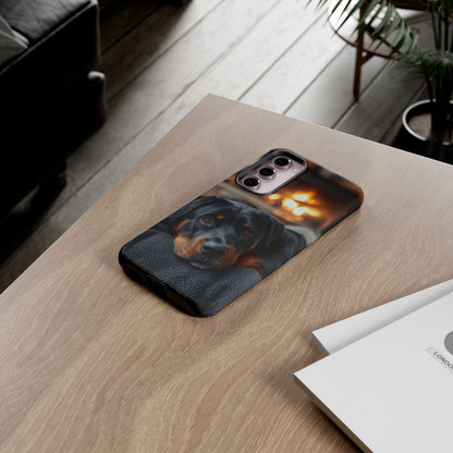Warm Rottweiler by the Fireplace Samsung Galaxy Case – Rustic Charm for Dog Lovers