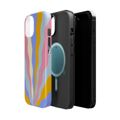 Pastel Radiance MagSafe iPhone Case – 70s-Inspired Dual-Layer Design with Wavy Sunburst Pattern