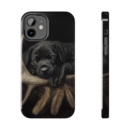 Adorable Black Labrador Puppy on Feathers iPhone Case