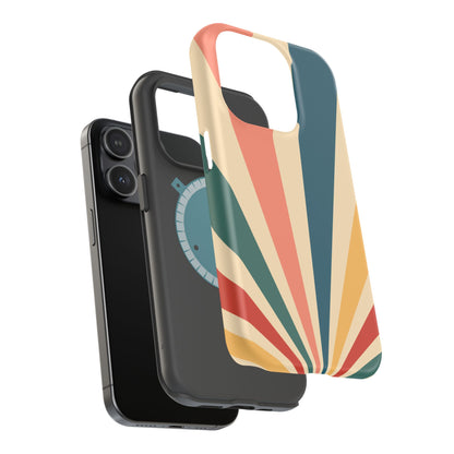 Retro Sunbeam MagSafe iPhone Case – 70s-Inspired Radiating Stripes in Coral, Teal, and Mustard