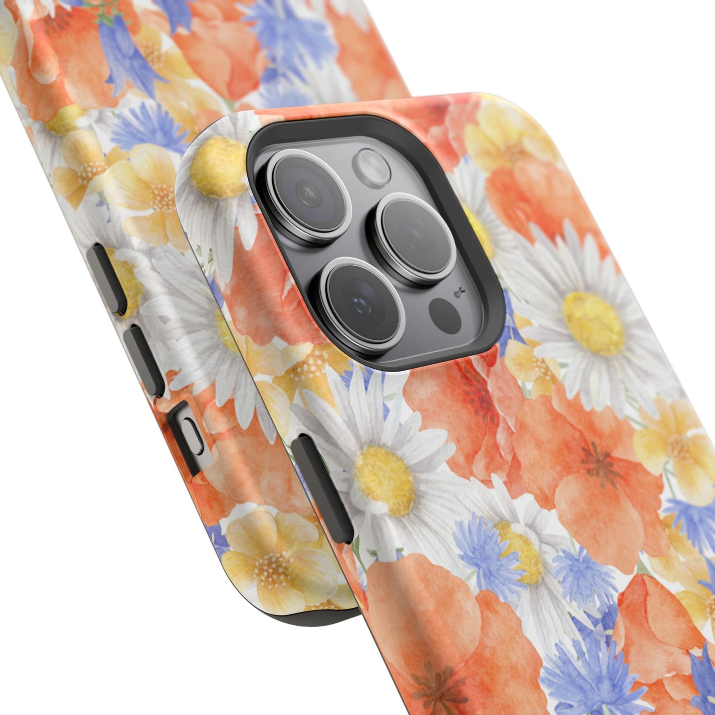 Watercolor Wildflower Pattern MagSafe iPhone Case – Durable Matte Finish with Daisy, Poppy & Cornflower Design