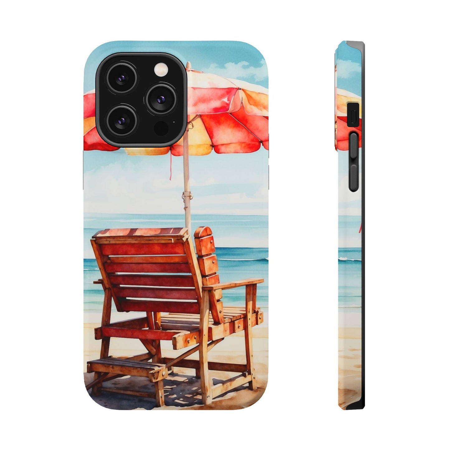 Beachfront Sunset Lounge MagSafe iPhone Case – Vibrant Watercolor Design