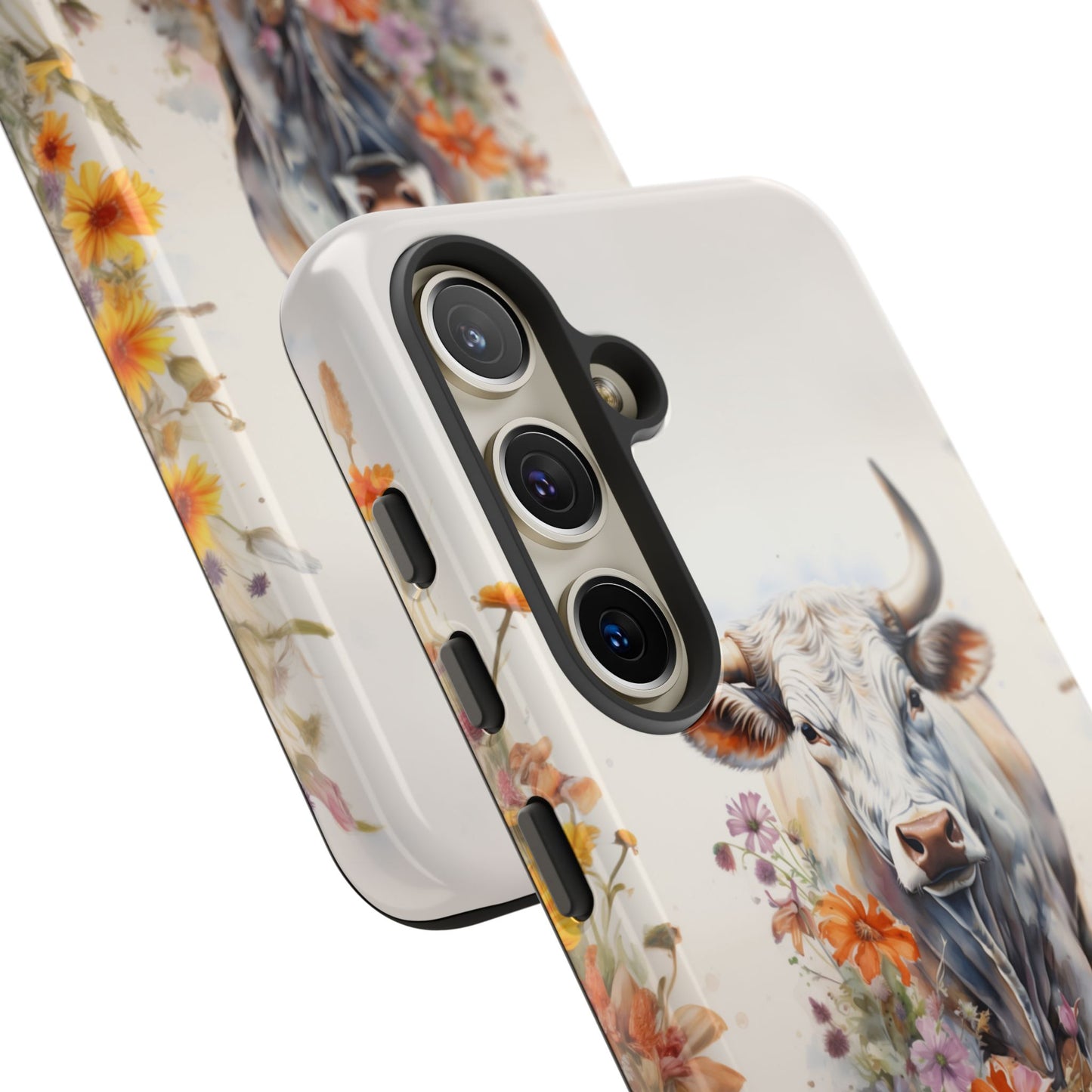 Floral Cow Phone Case - Rustic Western Watercolor Bull. For iPhone, Samsung Galaxy, and Google Pixel Phones. Cute Gift For Any Cow Lover. - BOGO Cases