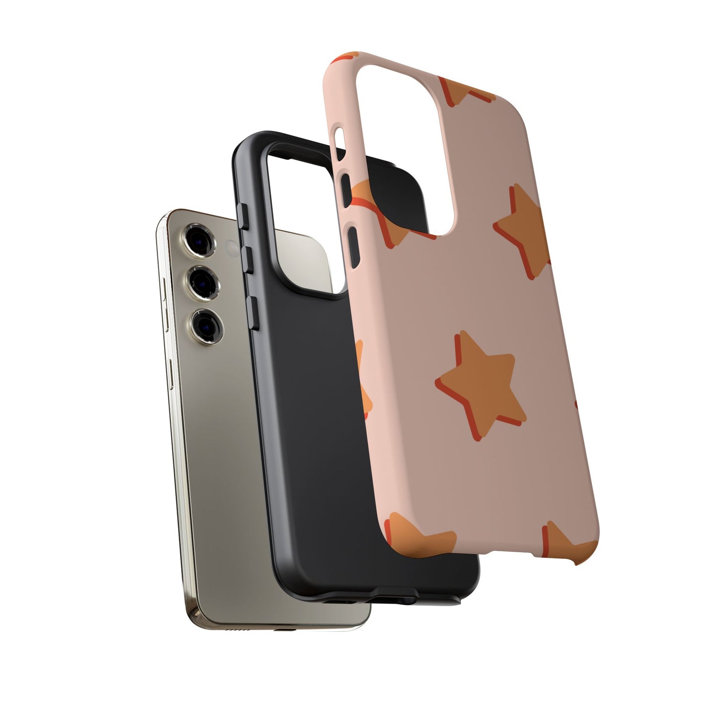 Retro Orange Stars Samsung Galaxy Case – Shock-Resistant, Smooth Matte Finish, Dual-Layer Design