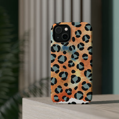 Sunset Watercolor Leopard Print Tough MagSafe iPhone Case – Artistic Animal Pattern with Dual-Layer Protection