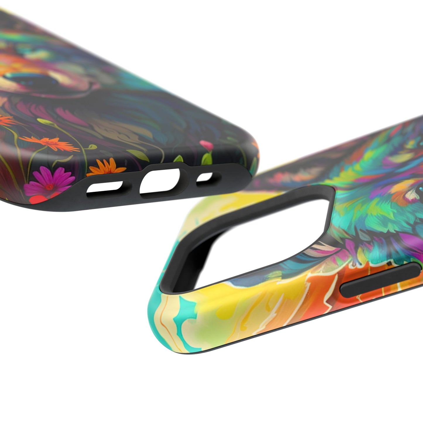 Rainbow Wolf in Bloom – MagSafe iPhone Case with Nature-Inspired Design