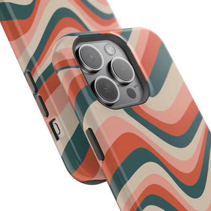 Groovy Waves MagSafe iPhone Case – Retro 70s-Inspired Stripes in Coral, Cream, and Teal