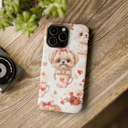 Puppies & Heart Mugs MagSafe iPhone Case – Sweet Dog & Floral Design, Shockproof & Slim