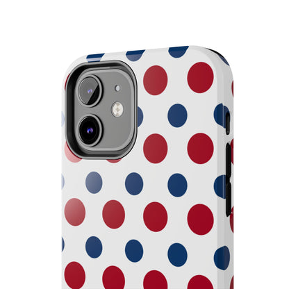 Patriotic Navy, White, and Red Polka Dot iPhone Case