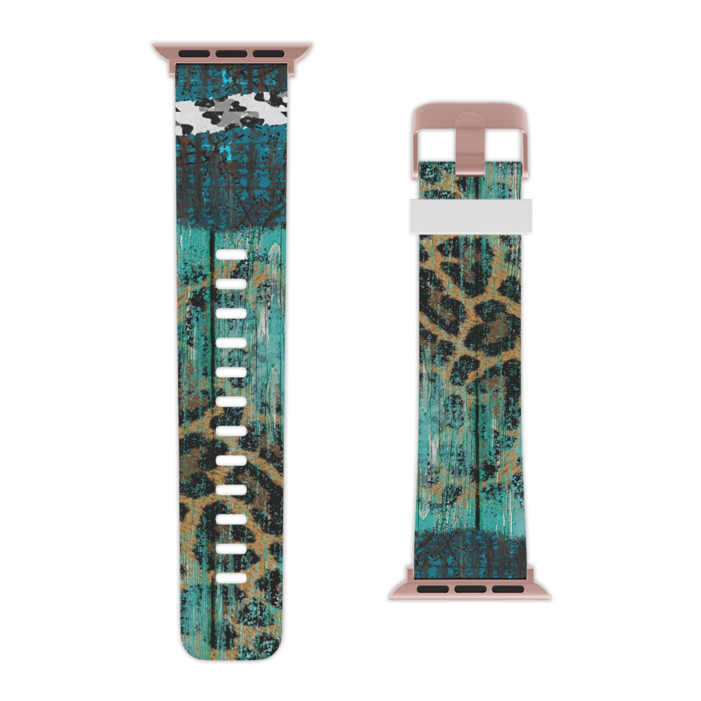 Turquoise Rustic Leopard Wood Apple Watch Band