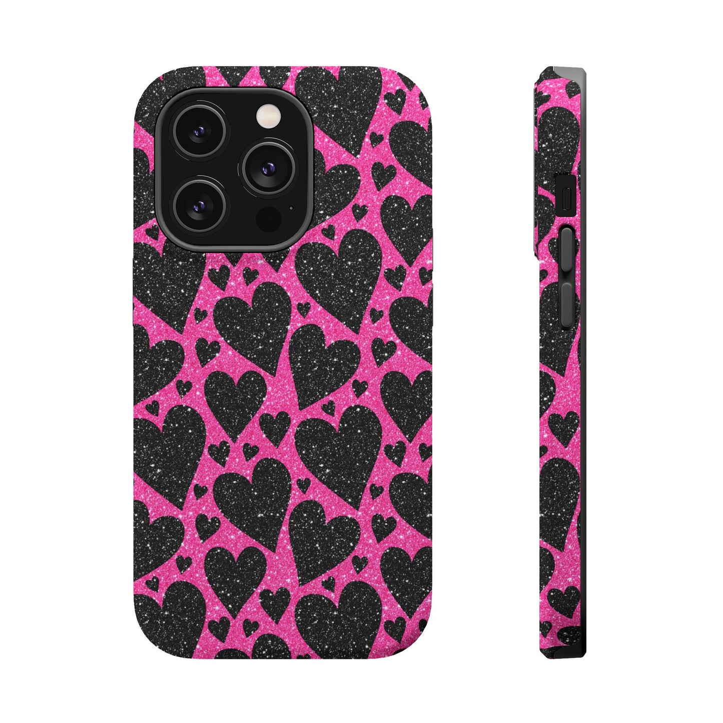 Pink Glitter Hearts MagSafe iPhone Case