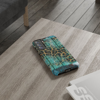 Turquoise Rustic Leopard Wood - Samsung Galaxy Series Case