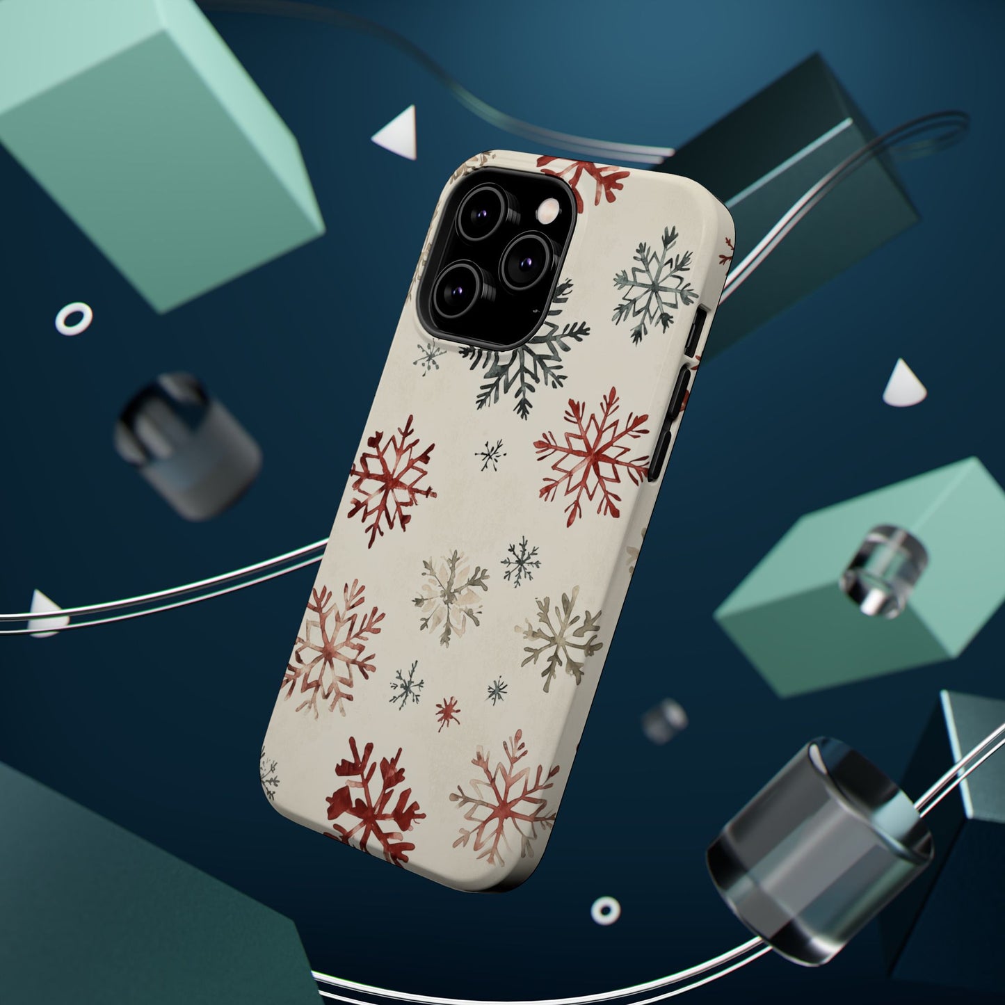 Vintage Red and Gray Snowflake Pattern – MagSafe iPhone Series Case