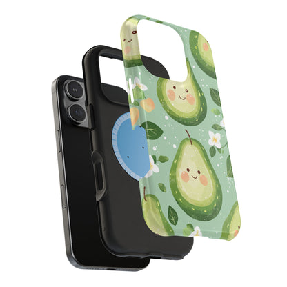 Smiling Avocados Tough MagSafe iPhone Case – Cute Avocado Design, Dual-Layer Protection