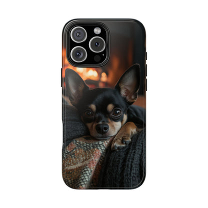 Cozy Chihuahua Fireplace iPhone Case – Warm and Stylish Design