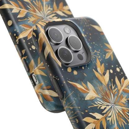 Gold Floral Snowflakes on Midnight Blue - MagSafe iPhone Series Case