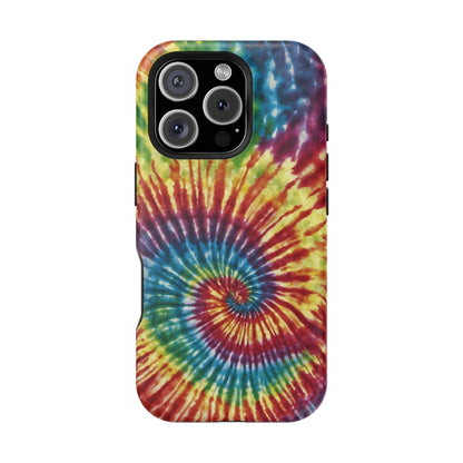 Vibrant Spiral Tie-Dye MagSafe Case – Retro Rainbow Design