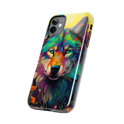 Rainbow Wolf in Bloom – iPhone Case with Vivid Nature Design