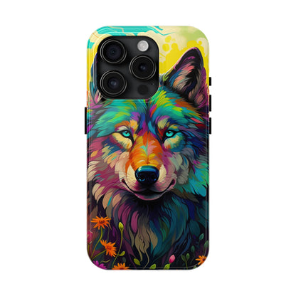 Rainbow Wolf in Bloom – iPhone Case with Vivid Nature Design