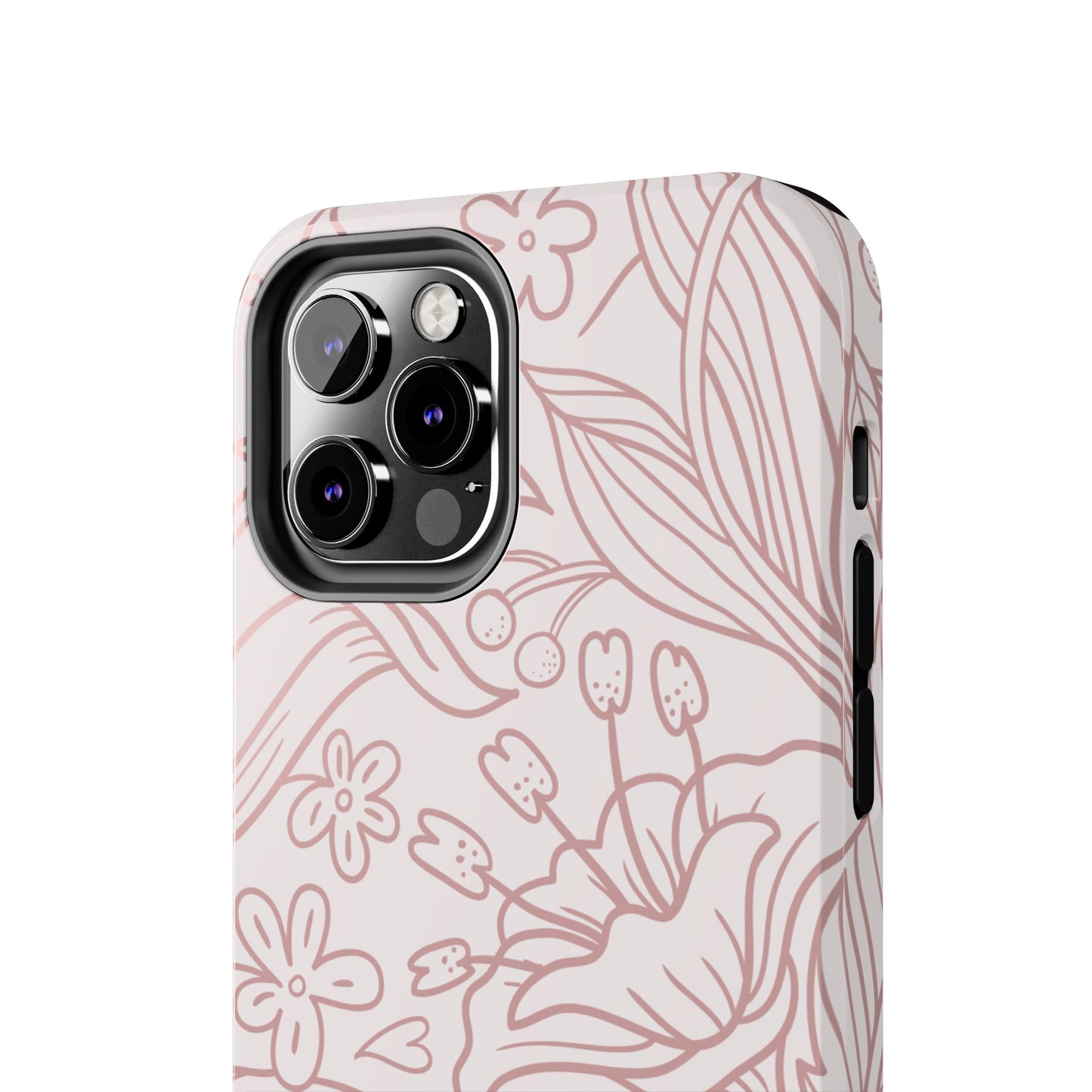 Blush Floral Line Art Tough iPhone Case – Delicate Minimalist Design with Dual-Layer Protection