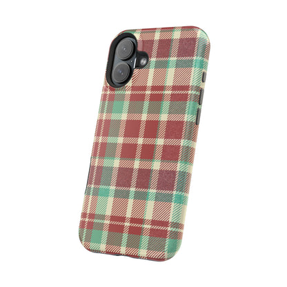 Retro Red & Cream Plaid – MagSafe iPhone Case with Classic Elegance