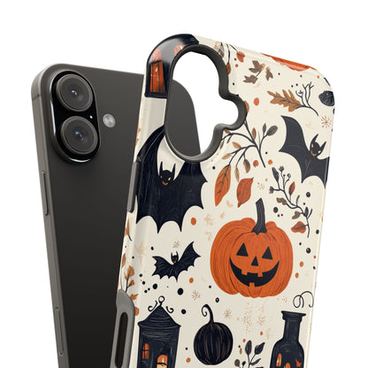 Charming Halloween MagSafe iPhone Case – Pumpkin, Bats, and Spooky Lantern Design