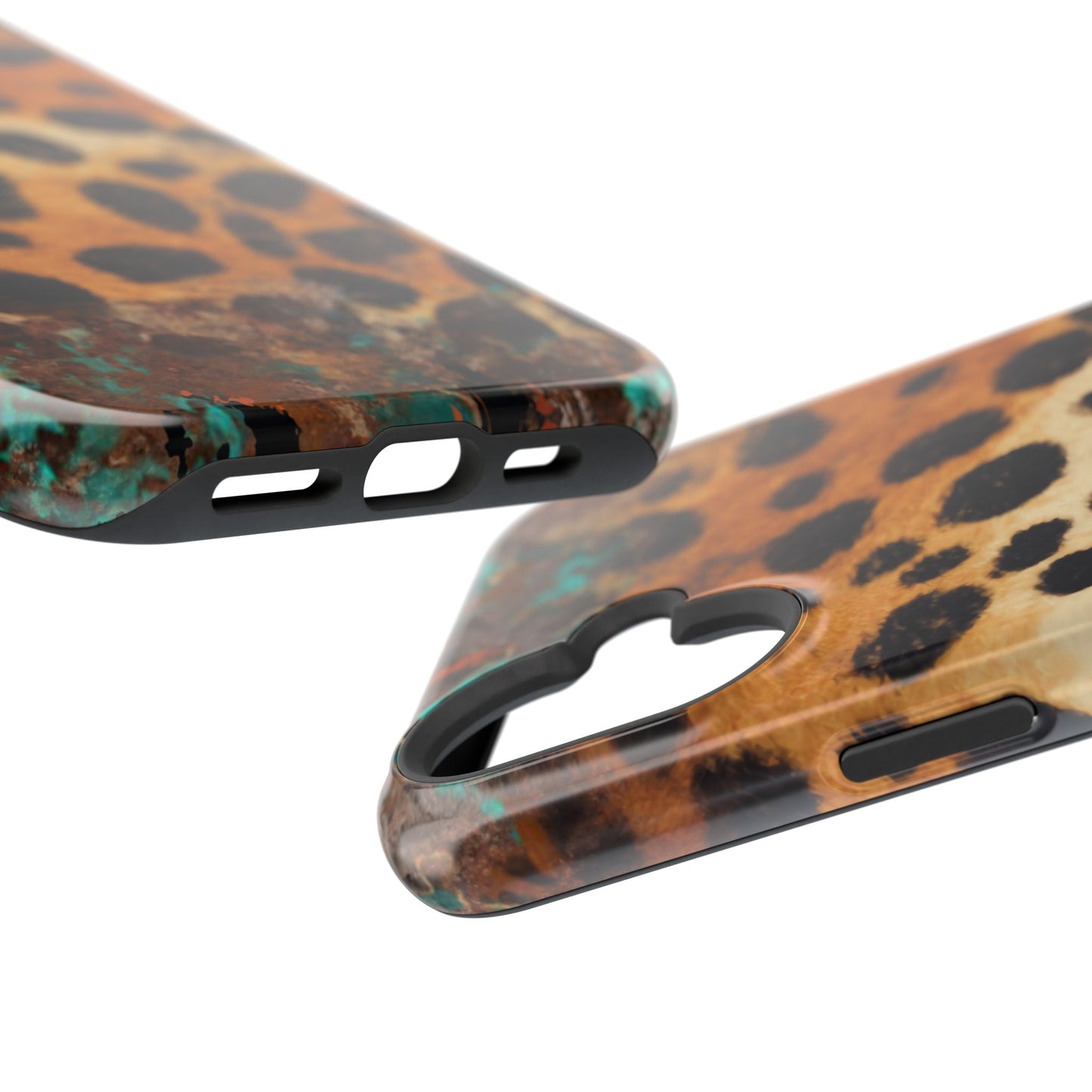 Rustic Leopard Print Tough MagSafe iPhone Case – Distressed Turquoise and Animal Pattern with Dual-Layer Protection