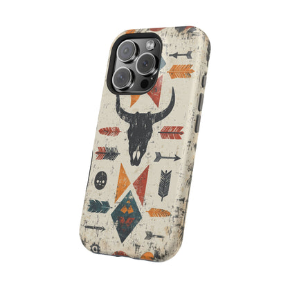 Tribal Bull Skull & Arrows Tough MagSafe iPhone Case – Rustic Western Design, Dual-Layer Protection