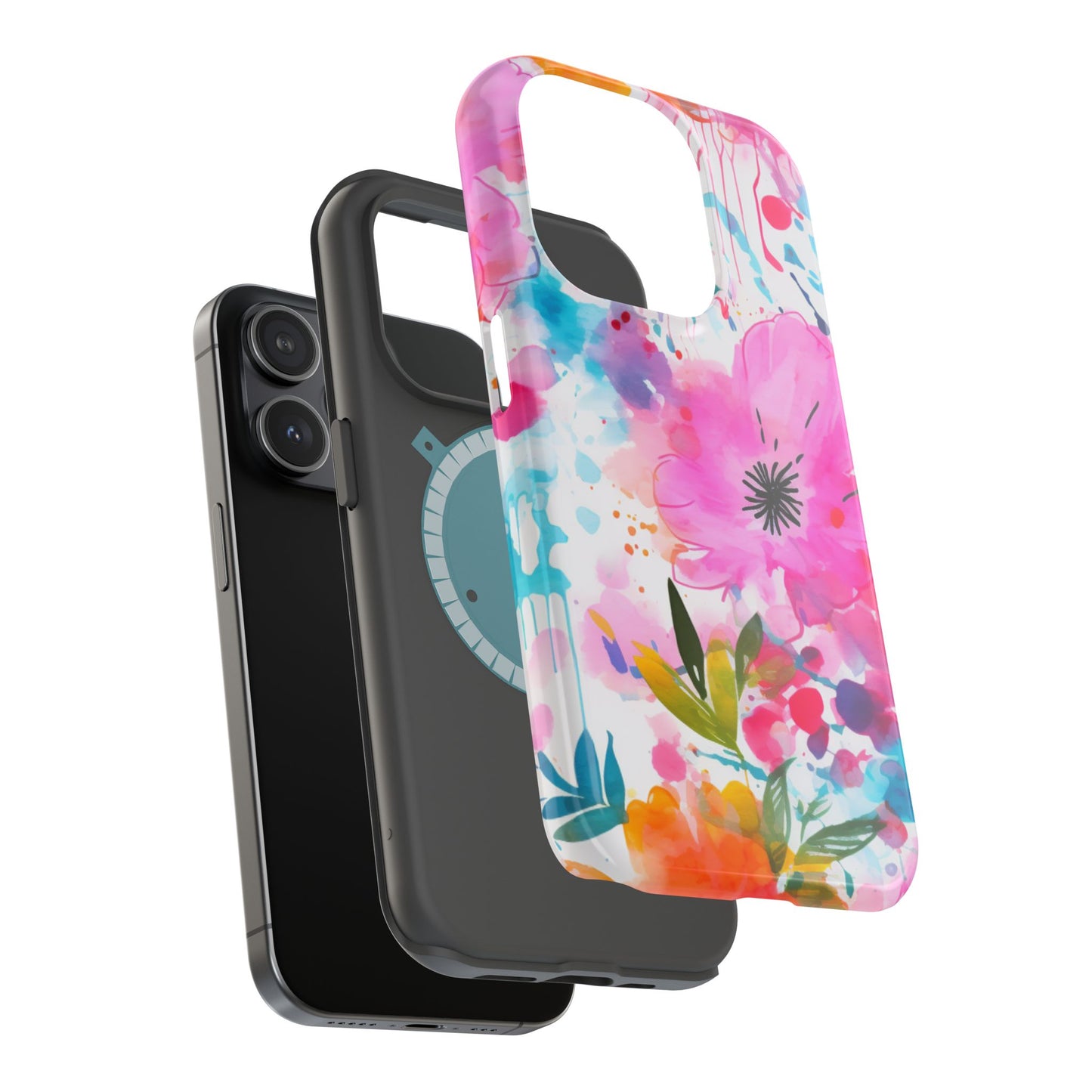 Color Splash Pink & Orange Watercolor Floral - MagSafe iPhone Case