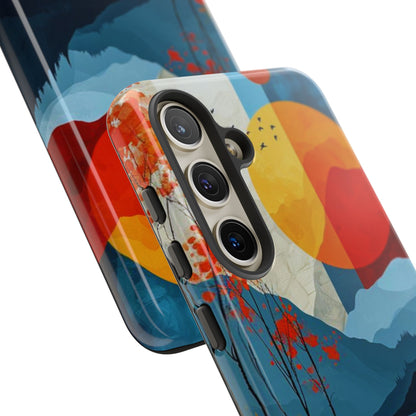 Abstract Autumn Landscape Samsung Galaxy Case – Bold Colorful Sunset Design, Dual-Layer Protection