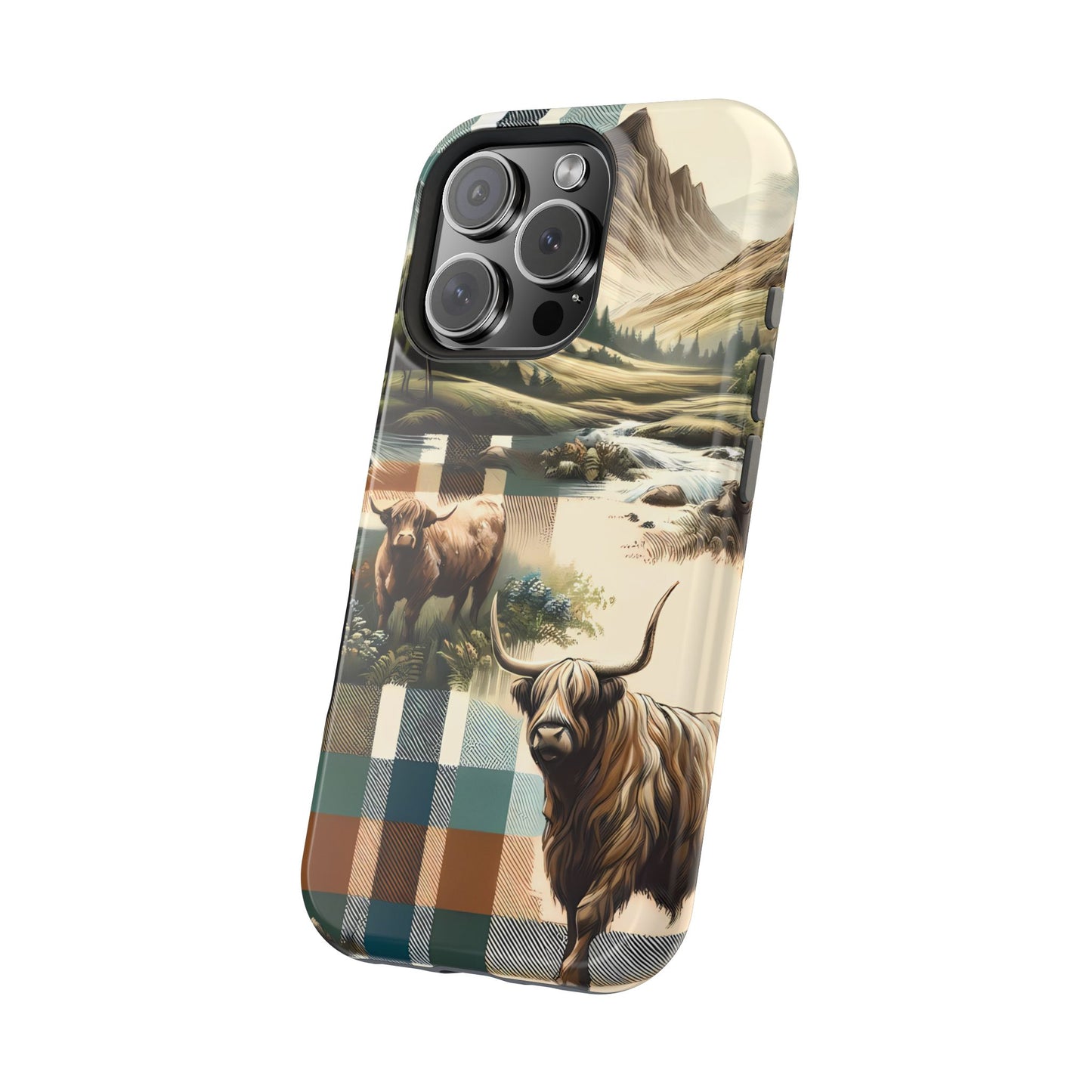 Rustic Highland Cow In Plaid - MagSafe Compatible Case