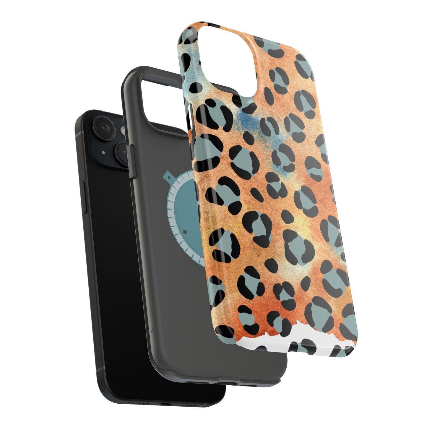 Sunset Watercolor Leopard Print Tough MagSafe iPhone Case – Artistic Animal Pattern with Dual-Layer Protection