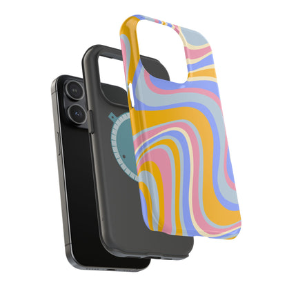 Groovy Pastel Waves MagSafe iPhone Case – 70s-Inspired Design with Dual-Layer Protection